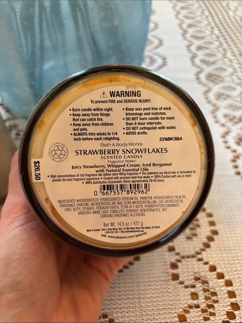 Bath & Body Works Candy Cane Colada and Strawberry Snowflakes 3-wick Candles - Picture 4 of 4